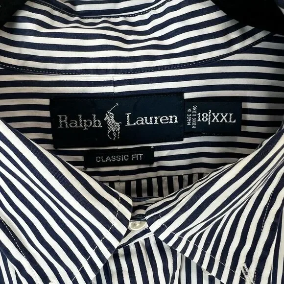 Vintage Polo Ralph Lauren Striped Long Sleeve Dress Shirt Sz XXL Preppy Office - Picture 2 of 8